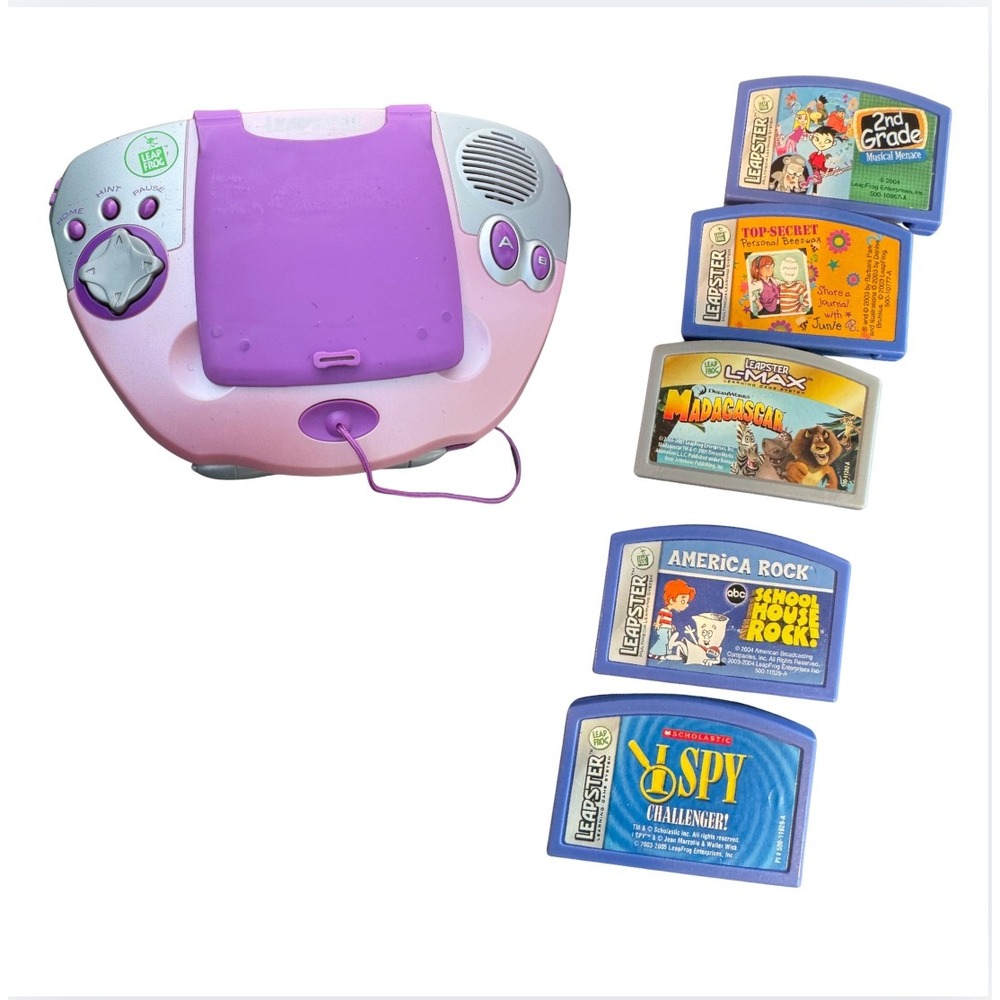 LeapFrog Leapster Pink Handheld Game Console Bundle with 5 Games and Case 2003